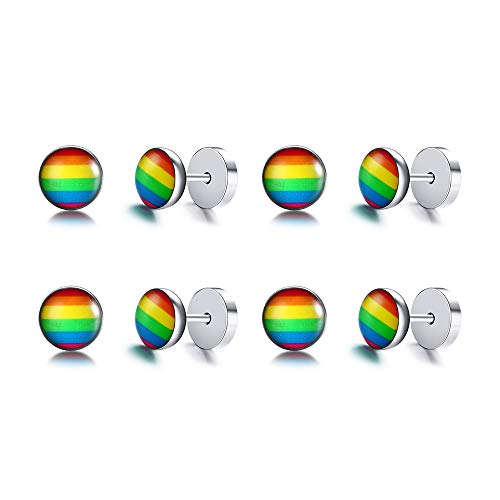 VNOX 4 Pairs Gay Lesbian Pride Rainbow Ear Round Hoop Stud Earring for Gay & Lesbian Pride,Styel 5