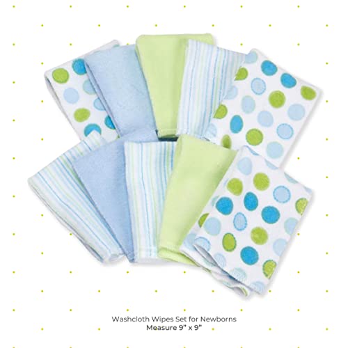 Image of Spasilk Washcloth Wipes Set For Newborn Boys And Girls, Soft Terry Washcloth Set-Pack Of 20, Blue Dot