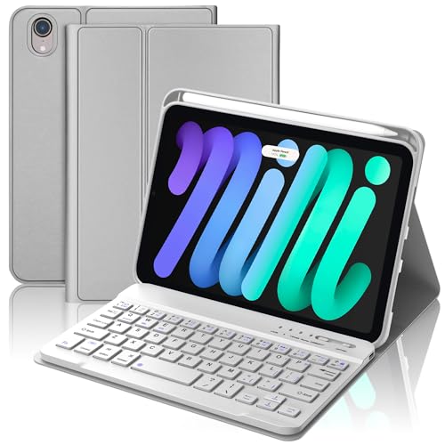 Image of iPad mini 7th (A17 Pro, 2024) Keyboard Case for iPad mini 6th Gen2021-8.3in Wireless Keypad for A17 8.3'' Case with Pen Slot, Smart Cover for Apple Mini-7 /6 Gen Detachable Keyboard, Grey