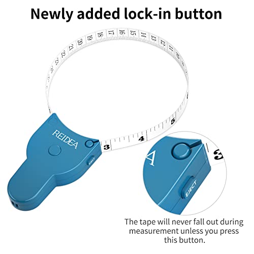 Measuring Tape (Lock, Eject, Retract) Body Self-Measuring Tape For Tracking Weight Loss, Tailoring, Handcrafts, Clothes, Reidea M2, Blue (Incl. 1 Soft Tape White) #TOP2