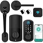 Hornbill Smart WiFi Front Door Lock: Keyless Entry Fingerprint Deadbolt with Handle Set Electronic Digital Keypad Door Locks APP Remote Control Black Alexa Auto Lock
