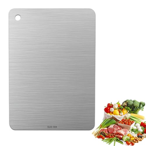 Tagliere in Titanio per Cucina, 30x19.5 cm Tagliere in Acciaio Inox Alimentare, Doppio Lato tagliere Titanio, per Carne, Frutta, Verdure