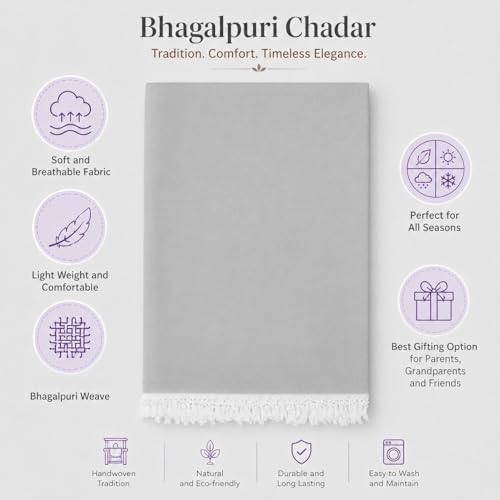 Image of Bhagalpuri Soft Dull Cotton Single Chadar | Single Thread Lightweight Odhne Wali Chadar | Top Sheet for Sleeping Summer (Grey)