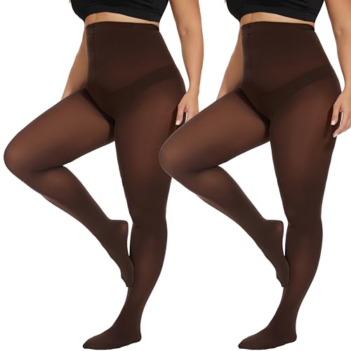 Image of CozyWow Plus Size Tights for Women 80D Soft Solid Color Semi Opaque Pantyhose High Waist 1X 2X 3X 4X