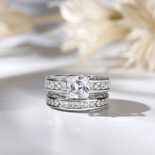Jeulia 2.85 Carat Sterling Silver Princess Cut Bridal Set Engagement Wedding Rings Bands with Cubic Zirconia for Women with Jewelry Gift Box (9.5) - Image 7