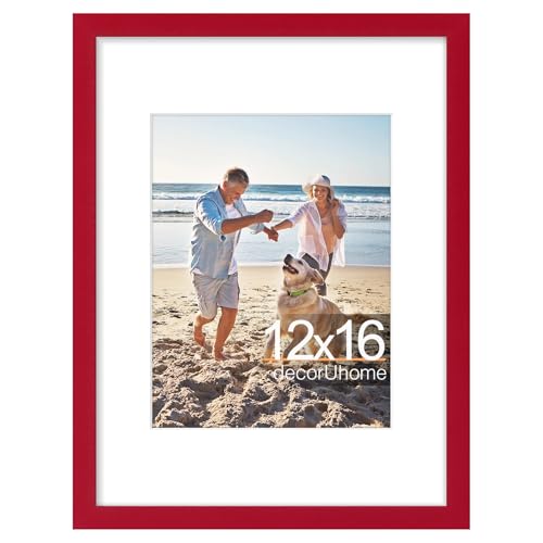 decorUhome 12x16 Picture Frame, Display 8.5x11 Certificate with Mat or 12x16 Poster without Mat, Wall Mounting Photo Frame, Red, 1 Pack
