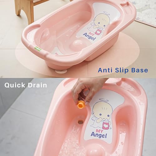 Image of Baybee Lullie Baby Bath Tub for Kids with Anti-Slip Base & Easy Drain | Babies Bathtub with Built-in Soap & Accessory Holder | Spacious Baby Bath Tub for 0-5 Years Boys Girls (Pink)