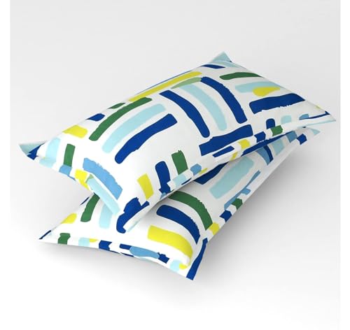 Image of Glace Cotton Printed King Size Double Bed Elastic Fitted Bedsheet with 2 Pillow Cover (Modern Line)