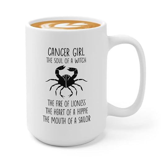 Flairy Land Tasse à café Zodiac Blanc 445 ml – Fille Cancer – Astrologie Constellation Signe Horoscope Caractéristique personnalité écliptique Décembre Janvier
