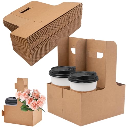 Lot de 100 Porte-Gobelets en Carton Kraft avec Poignée, 2 à 4 Boissons