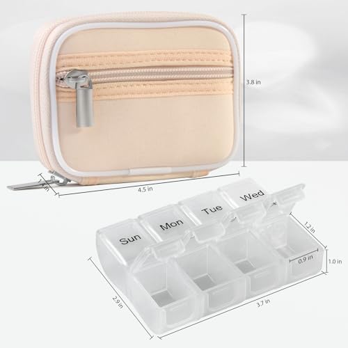 Image of 2 Packs Weekly Travel Pill Organizer for Purse with Removable 7 Day Pill Box Premium Neoprene Pill Container for Travel Purse Accessory, Vitamin, Supplement, Small Pieces Arrangement-Black and Cream