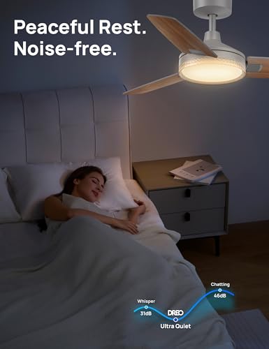 Image of DREO Ceiling Fan with Lights, Quiet DC Motor, 20db,Quick-Install, Powerful Airflow, 6 Speeds with Remote, Reversible, 6-Level Dimmable, 5CCT, Grey, 42 inch Bedroom Indoor /Outdoor