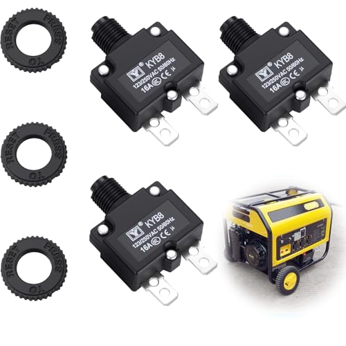 3 piezas Disyuntor térmico 16 amperios, protector de sobrecarga térmica 125-250V AC 50V DC, 16 A Disyuntor de reinicio manual con botón pulsador con terminales de conexión rápida