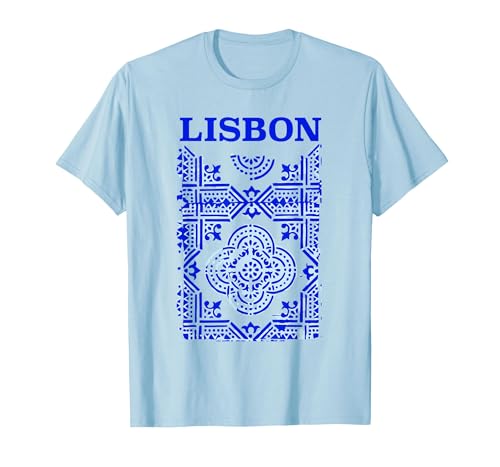 Lisbon Retro Tiles Best Design Portugal T-Shirt, Men, Baby Blue, Large
