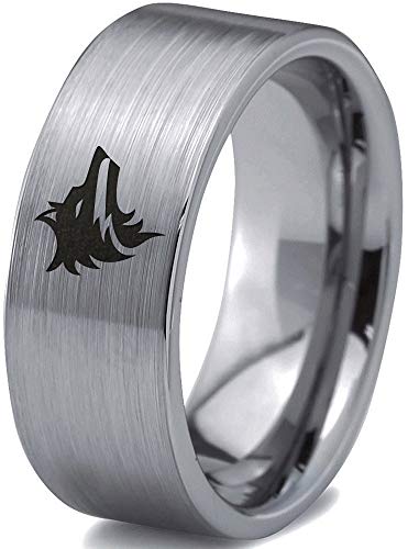 Zealot Jewelry Tungsten Wolf Wolfpack Pack Canine Dog Band Ring 8mm Men Women Comfort Fit Gray Flat Cut Brushed Polished Size 7