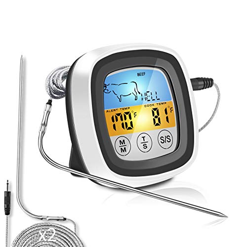 Meat Thermometer | Digital Instant Read Food Thermometer | Grill, Smoker, BBQ, Kitchen, Oven, Candy Thermometer for Cooking, Grilling, Smoking with 2 Temperature Probe & Touch Screen LCD Display