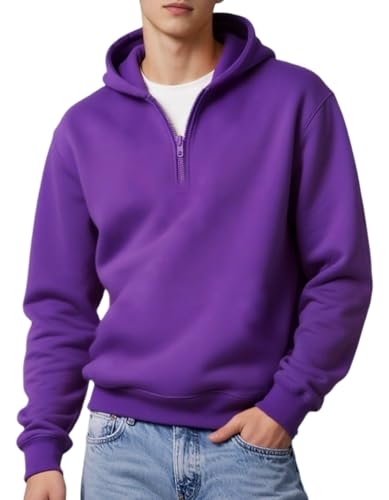 Men's Hoodie Quarter Zip Pullover Sweatshirts Fleece Hoodies Casual Long Sleeve Athletic Hooded Sweat Shirt for Men