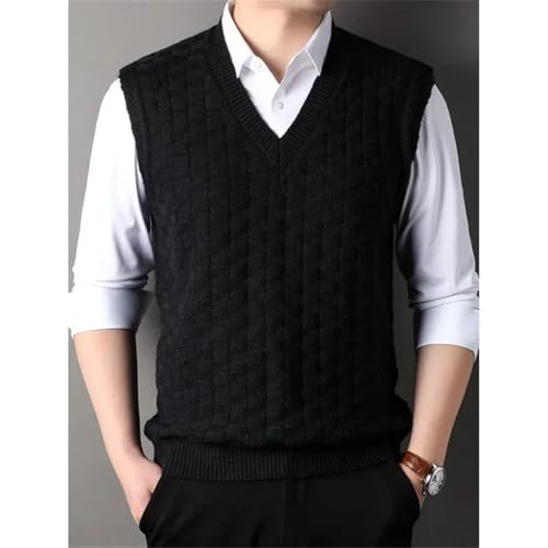 Men’S Thickened Argyle V-Neck Knitted Vest with Wide Shoulders Casual Sleeveless Base Sweater Pullover Tank Top3