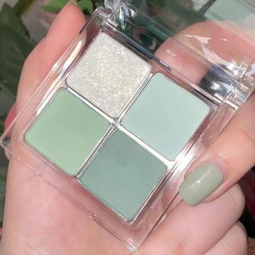 BelleFlair 4 colores paleta de sombras de ojos verde, sombras mate y brillantes en verde menta, paleta de sombras altamente pigmentada para mujeres, colores brillantes resistentes al agua,