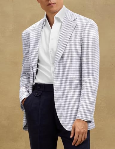 Men's One Button Plaid Blazer Slim Fit Notch Lapel Lightweight Casual Sport Coats for Wedding Prom3
