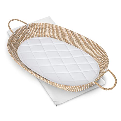 My Snuggly Baby – Table Topper Moses Baby Changing Basket, 2 Extra Thick Quilted Pads with Zippered, Fitted Cover | Boho Handwoven Natural Seagrass | Bassinet, Dresser, Nursery, Photography My Snuggly Baby – Table Topper Moses Baby Changing Basket, 2 Extra Thick Quilted Pads with Zippered, Fitted Cover | Boho Handwoven Natural Seagrass | Bassinet, Dresser, Nursery, Photography