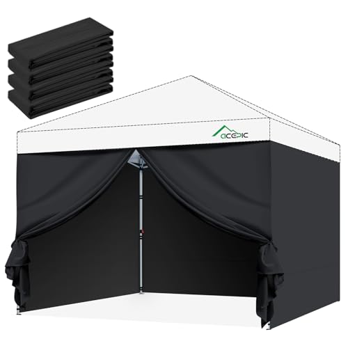 Acepic Pack de 4 Paredes Laterales para Carpa 3x3m, Paneles Laterales Impermeables de Tela Oxford 210D para Cenador Plegable, Protección Solar y Privacidad para Jardín, Camping y Eventos, Negro
