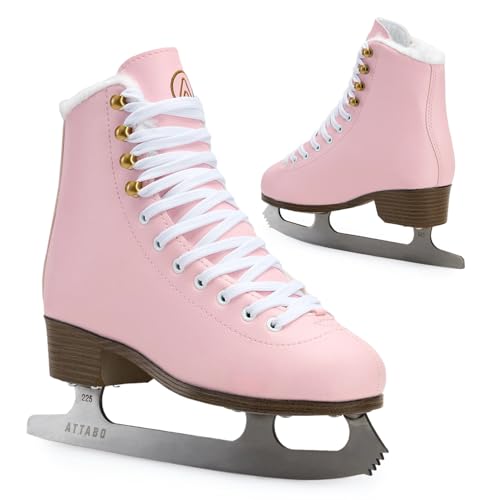 ATTABO Patines Artísticos para Mujeres Isla 38 EU Cuchilla de Acero INOX Ideal para Todos Parte Superior de PVC Soporte Reforzado para Tobillo Estabilidad y Comodidad Diseño Clásico Color Rosa