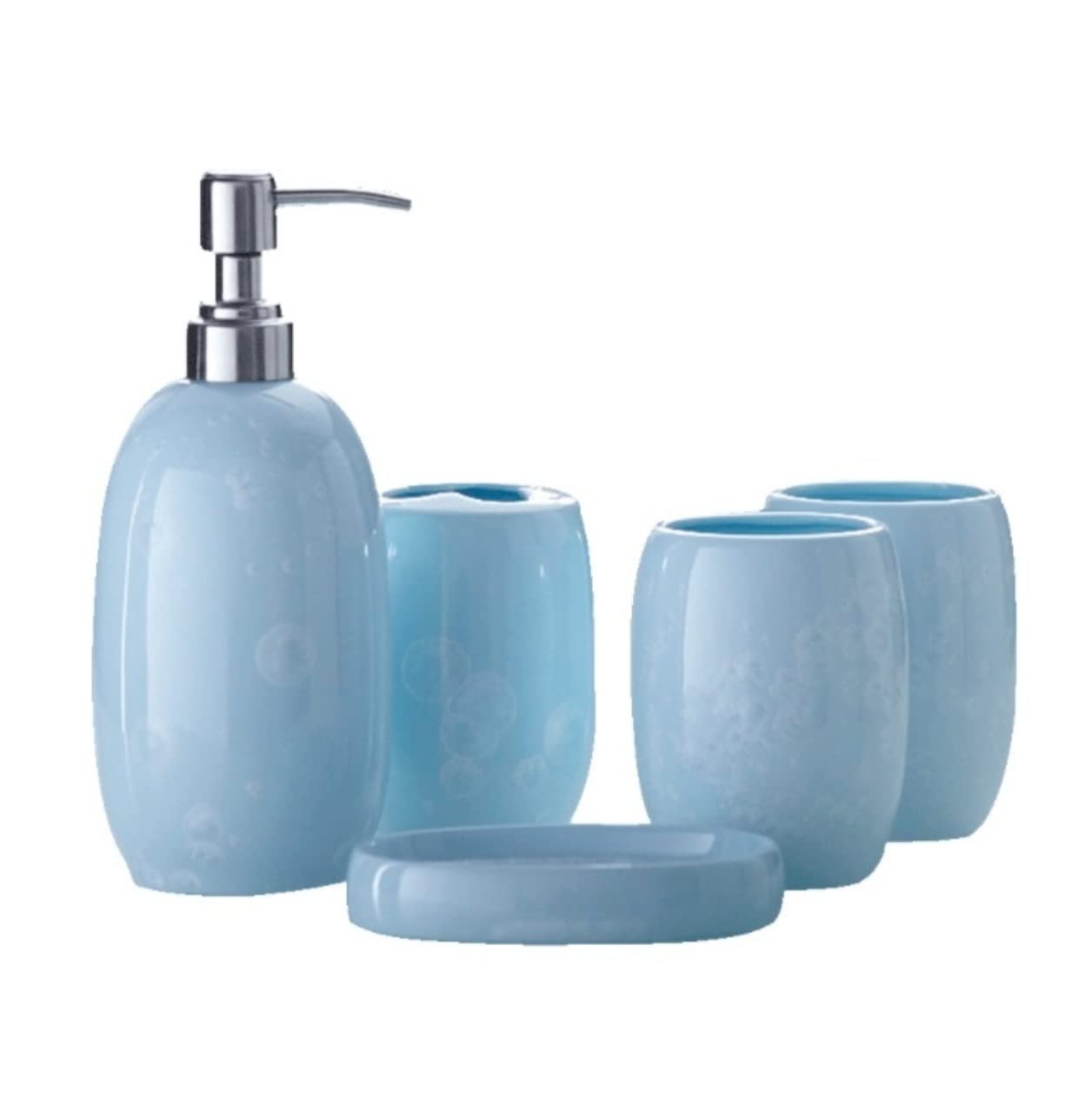 Badezimmer Set Seifenspender Set Badezimmer-Zubehör-Sets, Keramik, Einfache Waschung, Fünfteilig, Jade Ice, Porzellan, 5 Badezimmer-Set, Einfarbig Deko Badezimmer (Color : Blue)