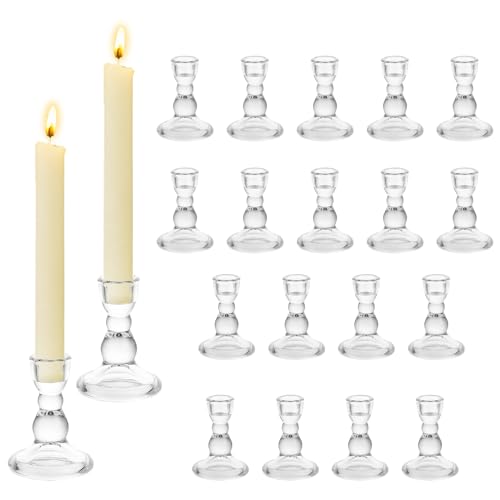 Hewory Bougeoirs en Verre pour Chandelier: 20pcs Chandelier Taper Détenteurs en Vrac Bougeoirs Clairs Porte-Bâtonnets pour Table de Noël de Fête de Mariage...