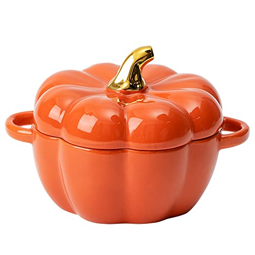 OnePine 450ml Cuenco de Porcelana, Linda Forma Creativa de Calabaza Cuencos de Cereales, Tazones Desayuno con Tapa para Cereal, Ensalada, Sopa, Arroz, Postre