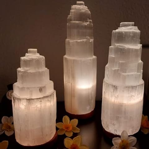 Selenite Crystal Tower Lamp, 27 cm Large White Natural Crystal, Crystal Table Lamp, Crystals, Gemstone, Meditation, Healing, Mineral Gift , Healing, Decorative Hand Made Mountain Night Lamp Cover