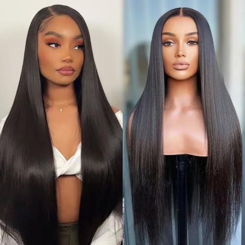 Wear and Go Glueless 4x4 Straight Lace Front Wigs Human Hair Pre Plucked Pre Cut 180% Density 18 Inch