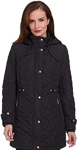 Weatherproof Garment Co. Womens Hooded Midweight Quilted Walker Jacket (Black, XX-Large)