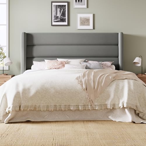Image of Allewie Full Size Platform Bed Frame with Velvet Upholstered Wingback Headboard, No Box Spring Needed, Under Bed Storage Space, Strong Wooden Slats, Modern Mattress Foundation, Easy Assembly, Grey