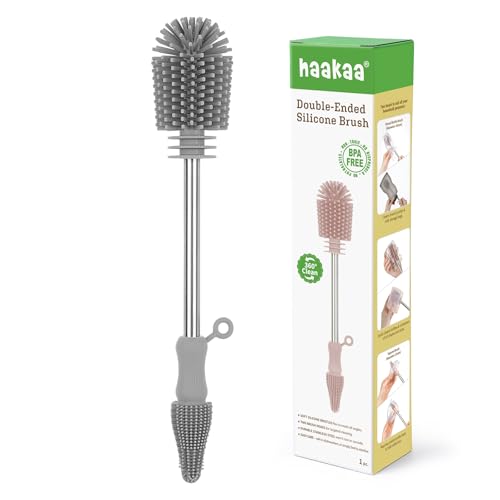 Image of Haakaa Silicone Cleaning Brush - Baby Bottle Brush Cleaner for Breast Pump,Nipple,Breast Milk Storage Bag - Food Grade Silicone - 1 Count - Grey