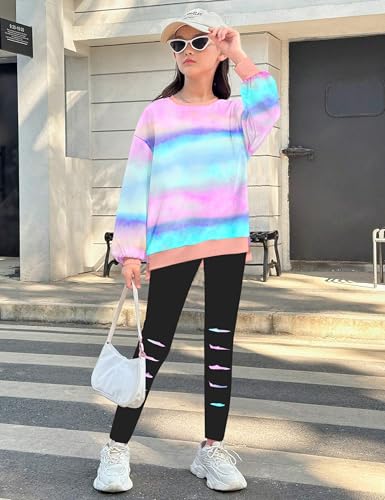 Image of Girls Clothes, Girls Outfits Tie Dye Sweatshirt Tops and Leggings Sweatpants 2 Piece Fall Winter Clothes Set 6-16T