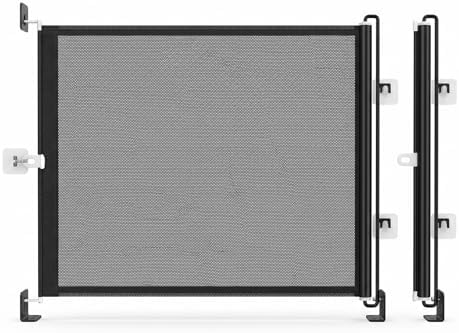 Bretractable Pet Gate for Stairs Generic | 49 Inch Retractable Dog Gate for Doorways and Stairs | No Drilling Barriers for Stairway Hallway Patio Porch Yard Balcony Deck Bathroom Garage (Black, 58 cm)