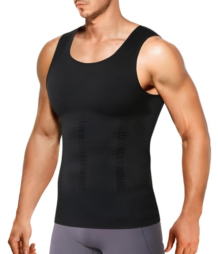 Nebility Shapewear Men Compression Shirt - Slimming Body Shaper Tummy Control Vest Workout Tank Top Undershirt