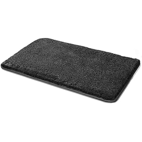 TENOVER Bath Mat Non Slip Bath Mat Anti Mould 80 x 50cm Bath Rug for Bathroom Water Absorbent Bath Mats Thickened Soft Fluffy Microfibers, Quick-drying, Machine Washable, Black Cover
