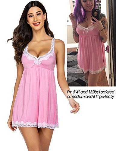 Avidlove Womens Lace Chemise V Neck Nightgown Nightshirt Full Slips Baby Doll Sleepwear (Pink, Small) #TOP1