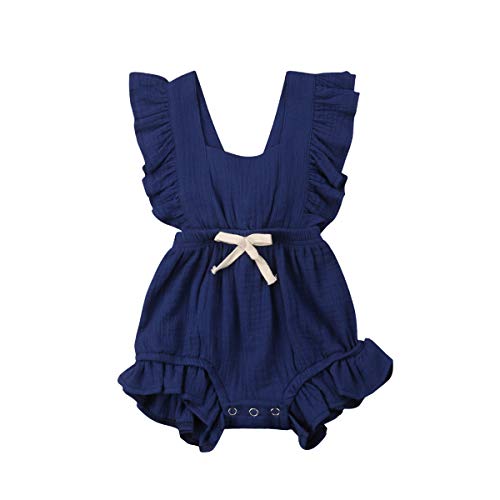 Infant Newborn Baby Girl Romper Ruffle Bowknot Bodysuit Jumpsuit Outfit Clothes Summer Blue/0-6M