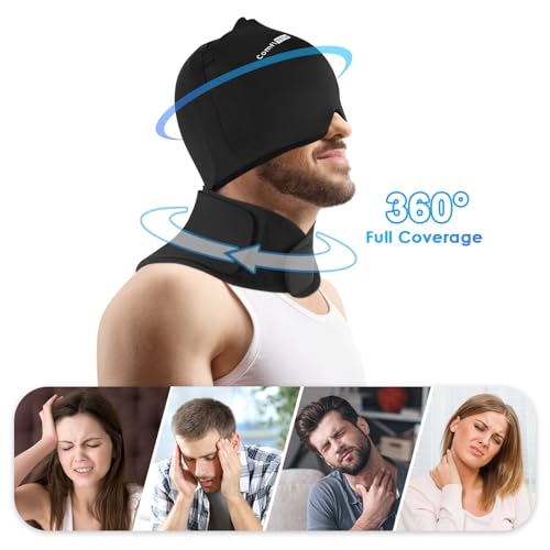 Image of ComfiTECH Migraine Relief Cap, Head Neck Ice Pack Wrap Gel Set, Black, L | Flexible after Frozen, Cold Cap & Cervical Cold Pack, Relieve Head & Eye, Stiff Neck, Office Tension, Sports Soreness