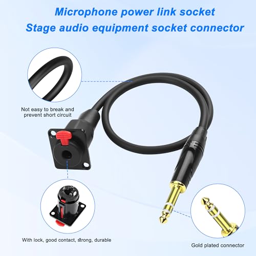 XMSJSIY D-Type 6.35mm 1/4"" Female Panel Mount to 6.35mm Male Stereo Connector Cable 6.35mm TRS Female Socket to 6.35mm TRS Male Adapter Cord Speaker Headphone Extension Cable-0.5M/1.6FT, Red by XMSJSIY - Image 3