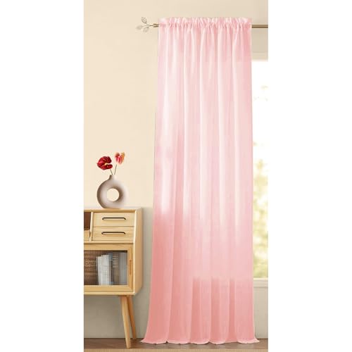 Image of HOMEMONDE Cotton Sheer Curtains Single Piece Pink Rod Pocket Long Door Curtains 10 Feet Light Filtering Transparent Drapes (120 Inches, Pink)