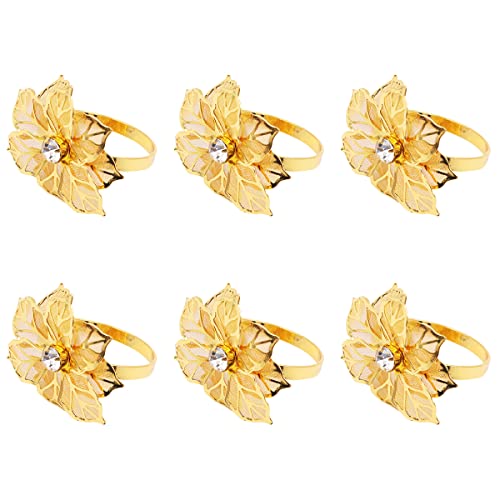 WANGCL Set of 6 Flower Napkin Ring Hollow Out Floral Metal Dinner Delicate Serviette Buckles for Wedding Party Holiday Christmas Banquet Table Setting Decor (Gold)
