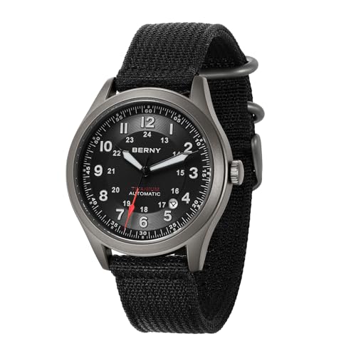 Image of BERNY Automatic Titanium Watch for Men 10ATM Waterproof Men's Field Watch Super Luminous Male Analog Mechanical Military Wrist Watch AR Sapphire Crystal Date Calendar Birthday Present