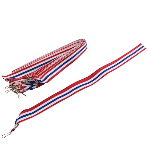JCBIZ 12PCS Award Neck Ribbons Medal Award Ribbons Striped Medal Lanyards for Sports Academics (Red, White, Blue and Red)