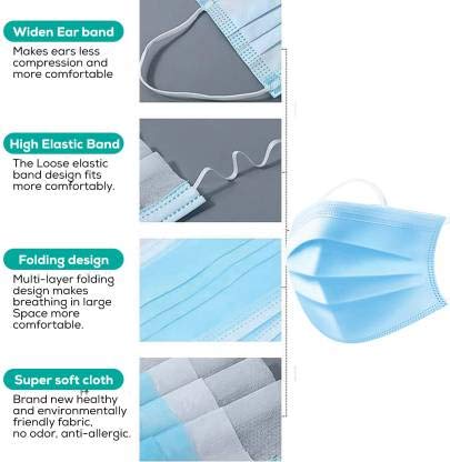 Image of LIVYOR 3 Layer Face Mask with Nose Clip, Non Woven Fabric, Surgical 3 Ply Mask with Bacterial Filtration Efficiency (BFE) >95% (Blue, Without Valve, Pack of 100)