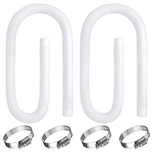 Saintrygo 2 Pcs Pool Hose for Above Ground Pools 1.5 Inches Diameter Pool Pump Replacement Hose 59 Inches Length Swimming Pool Hose with 4 Pcs Hose Clamps (White)