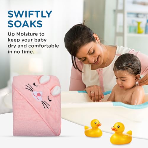 Image of Mee Mee Hooded Baby Bath Towel for New Born | Wash Cloth, Quick Absorbent, Can be Used for Baby Swaddling, Extra Soft Cotton Towels for Kids /Toddlers /Infants /Babies, Pack of 1, (Pink Cat) 80X80 CM